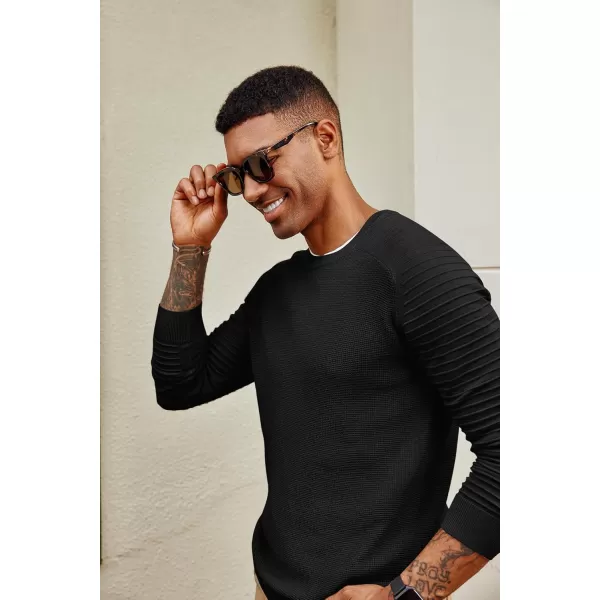 PJ PAUL JONES Mens Crewneck Pullover Sweater Casual Waffle Knit Stretch Sweaters Raglan Sleeve Knitwear