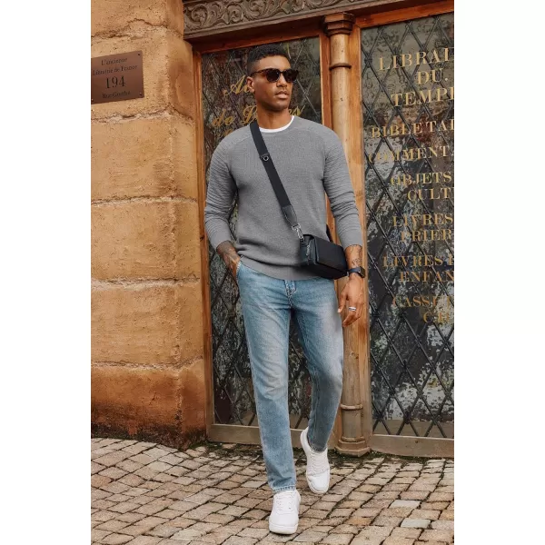 PJ PAUL JONES Mens Crewneck Pullover Sweater Casual Waffle Knit Stretch Sweaters Raglan Sleeve Knitwear