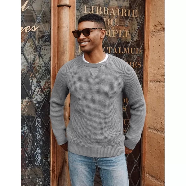 PJ PAUL JONES Mens Crewneck Sweater Waffle Knitted Pullover Sweaters Raglan Sleeve Knitwear Sweaters