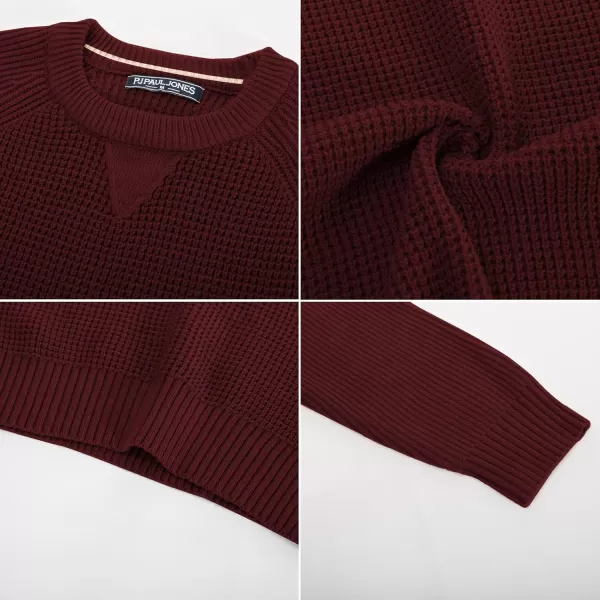 PJ PAUL JONES Mens Crewneck Sweater Waffle Knitted Pullover Sweaters Raglan Sleeve Knitwear Sweaters