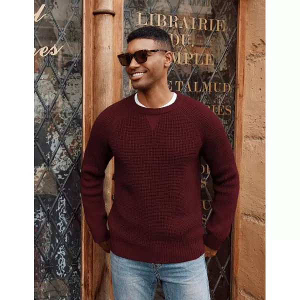 PJ PAUL JONES Mens Crewneck Sweater Waffle Knitted Pullover Sweaters Raglan Sleeve Knitwear Sweaters