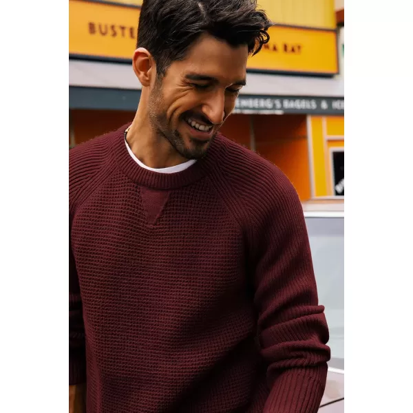 PJ PAUL JONES Mens Crewneck Sweater Waffle Knitted Pullover Sweaters Raglan Sleeve Knitwear Sweaters