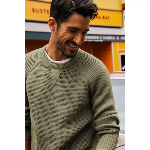 PJ PAUL JONES Mens Crewneck Sweater Waffle Knitted Pullover Sweaters Raglan Sleeve Knitwear Sweaters