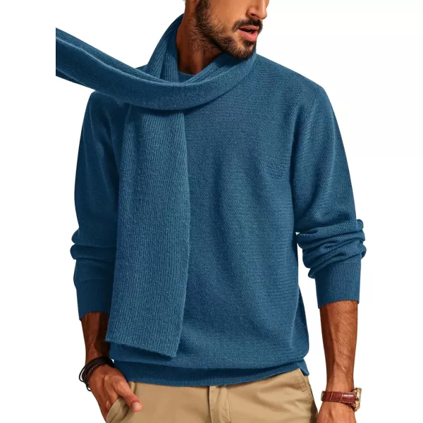PJ PAUL JONES Mens Crewneck Sweaters Fashion Textured Knit Pullover Sweater with Scarf