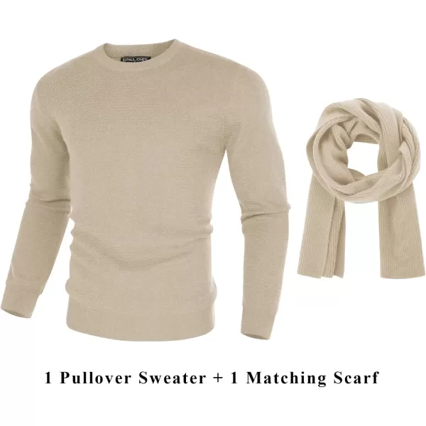 PJ PAUL JONES Mens Crewneck Sweaters Fashion Textured Knit Pullover Sweater with Scarf