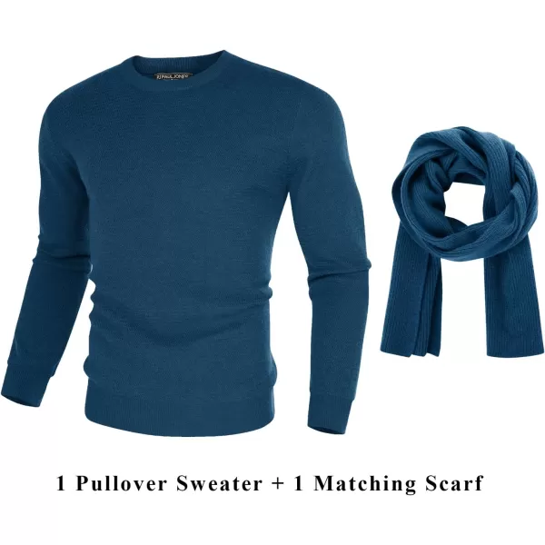 PJ PAUL JONES Mens Crewneck Sweaters Fashion Textured Knit Pullover Sweater with Scarf
