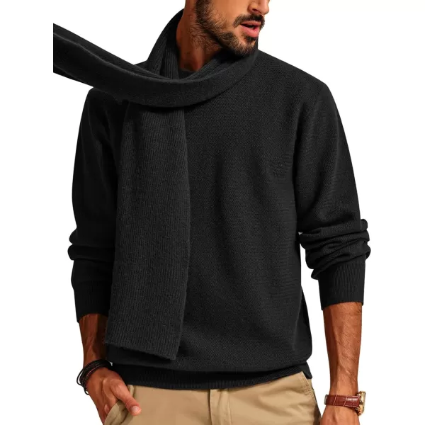PJ PAUL JONES Mens Crewneck Sweaters Fashion Textured Knit Pullover Sweater with Scarf
