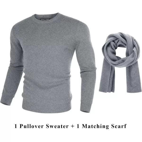 PJ PAUL JONES Mens Crewneck Sweaters Fashion Textured Knit Pullover Sweater with Scarf