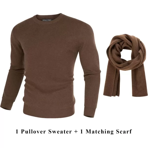 PJ PAUL JONES Mens Crewneck Sweaters Fashion Textured Knit Pullover Sweater with Scarf
