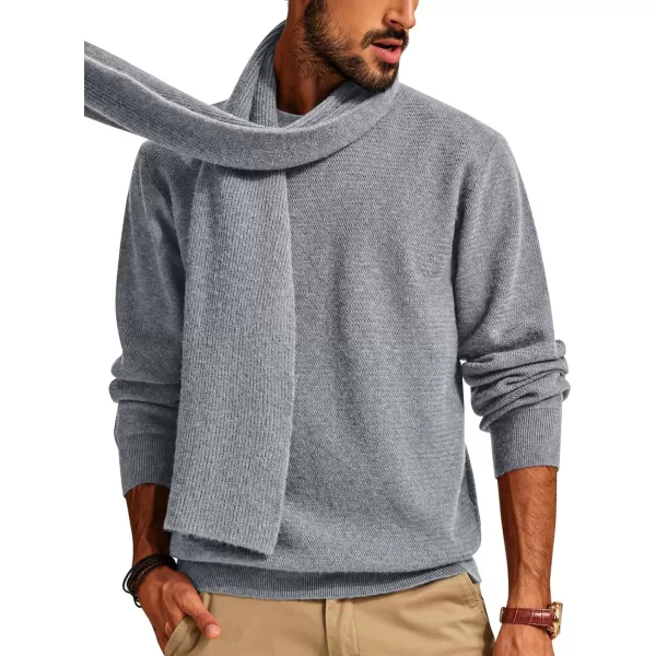 PJ PAUL JONES Mens Crewneck Sweaters Fashion Textured Knit Pullover Sweater with Scarf