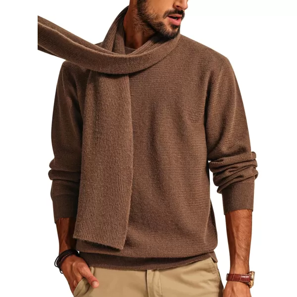 PJ PAUL JONES Mens Crewneck Sweaters Fashion Textured Knit Pullover Sweater with Scarf