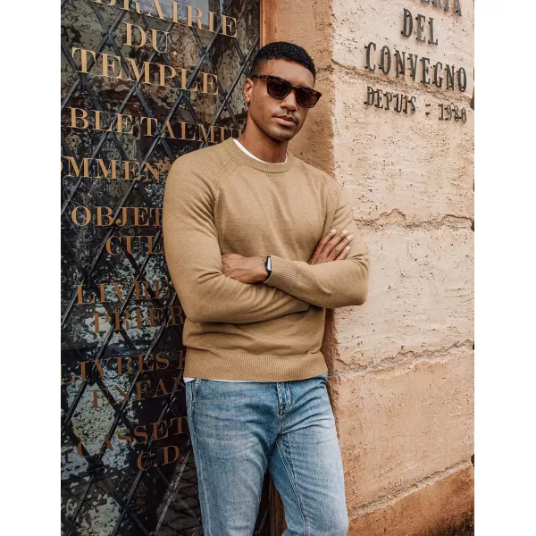 PJ PAUL JONES Men's Crewneck Sweaters Wool Blend Stretch Raglan Sleeve Knit Pullover Sweater Slim Fit Knitwear