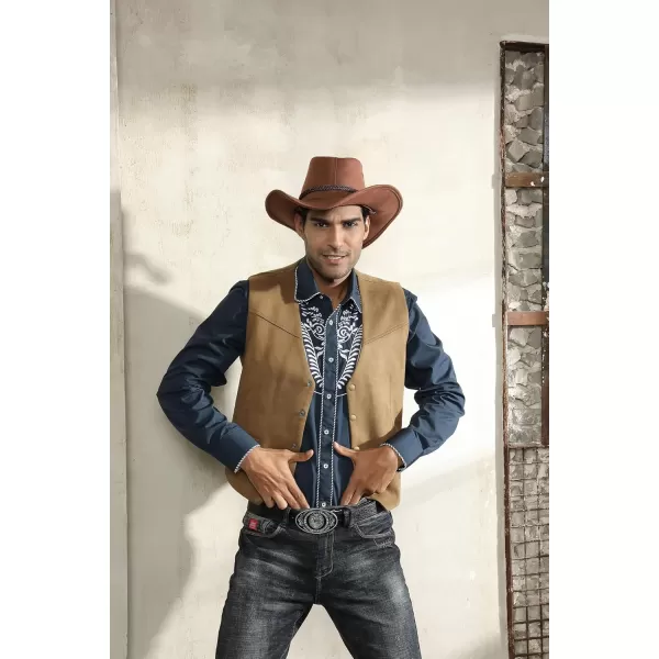 PJ PAUL JONES Mens Faux Suede Leathr Suit Vest Western Cowboy Dress Vests with Pockets