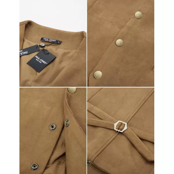 PJ PAUL JONES Mens Faux Suede Leathr Suit Vest Western Cowboy Dress Vests with Pockets