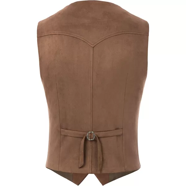 PJ PAUL JONES Mens Faux Suede Leathr Suit Vest Western Cowboy Dress Vests with Pockets