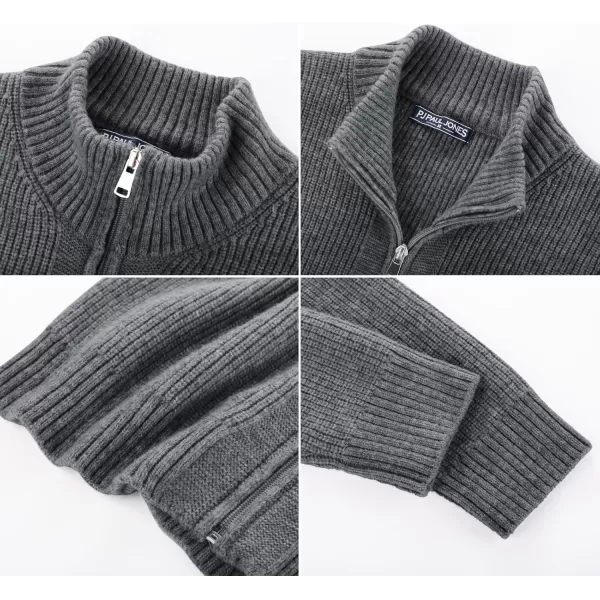 PJ PAUL JONES Mens Full Zip Cardigan Sweater Casual Ribbed Knitted Sweater for Men
