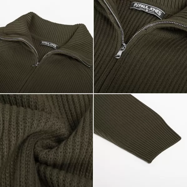 PJ PAUL JONES Men's Full Zip Cardigan Sweaters Unisex Relax Fit Lapel Collar Raglan Sleeve Casual Ribbed Sweater