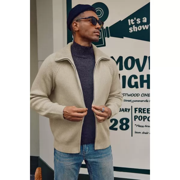 PJ PAUL JONES Men's Full Zip Cardigan Sweaters Unisex Relax Fit Lapel Collar Raglan Sleeve Casual Ribbed Sweater