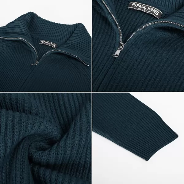 PJ PAUL JONES Men's Full Zip Cardigan Sweaters Unisex Relax Fit Lapel Collar Raglan Sleeve Casual Ribbed Sweater