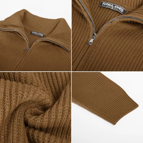 PJ PAUL JONES Men's Full Zip Cardigan Sweaters Unisex Relax Fit Lapel Collar Raglan Sleeve Casual Ribbed Sweater