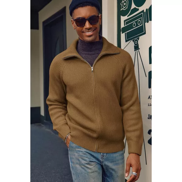PJ PAUL JONES Men's Full Zip Cardigan Sweaters Unisex Relax Fit Lapel Collar Raglan Sleeve Casual Ribbed Sweater