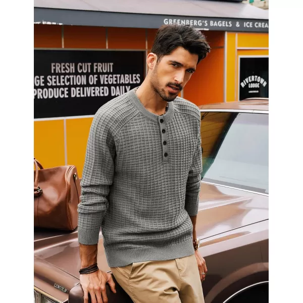 PJ PAUL JONES Mens Henley Sweater Knit Waffle Pullover Sweaters Casual Button Sweater