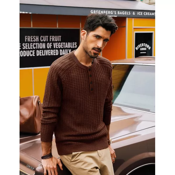 PJ PAUL JONES Mens Henley Sweater Knit Waffle Pullover Sweaters Casual Button Sweater