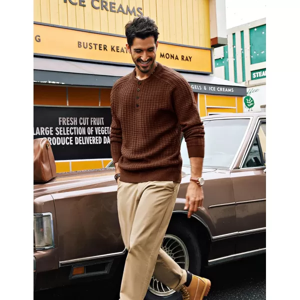 PJ PAUL JONES Mens Henley Sweater Knit Waffle Pullover Sweaters Casual Button Sweater