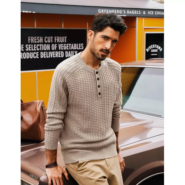 PJ PAUL JONES Mens Henley Sweater Knit Waffle Pullover Sweaters Casual Button Sweater