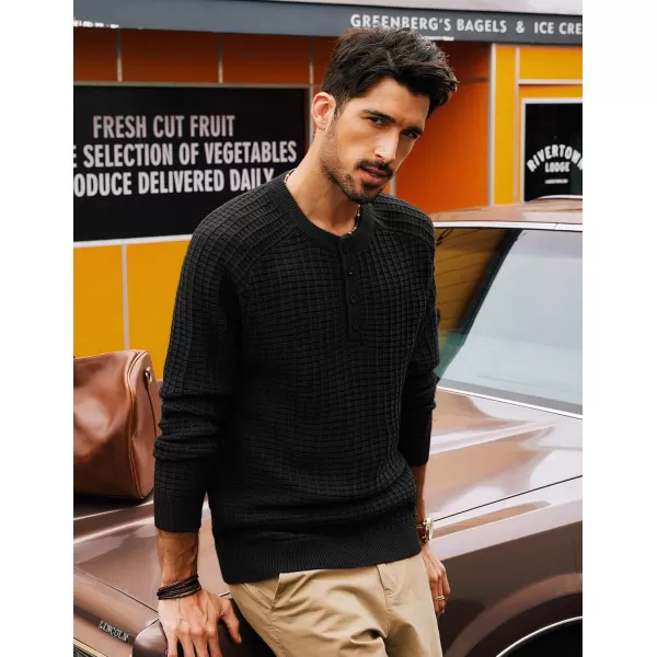 PJ PAUL JONES Mens Henley Sweater Knit Waffle Pullover Sweaters Casual Button Sweater