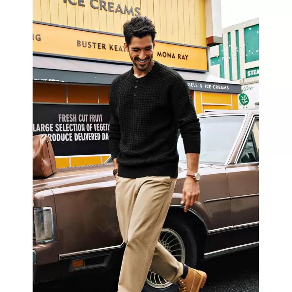 PJ PAUL JONES Mens Henley Sweater Knit Waffle Pullover Sweaters Casual Button Sweater
