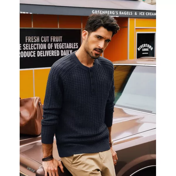 PJ PAUL JONES Mens Henley Sweater Knit Waffle Pullover Sweaters Casual Button Sweater