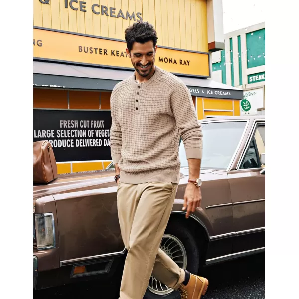 PJ PAUL JONES Mens Henley Sweater Knit Waffle Pullover Sweaters Casual Button Sweater