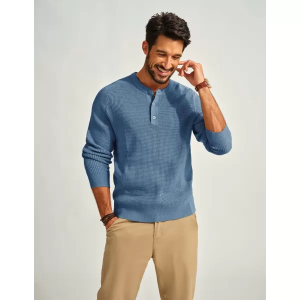 PJ PAUL JONES Mens Henley Sweaters Waffle Crewneck Pullover Sweaters Jumper Sweater