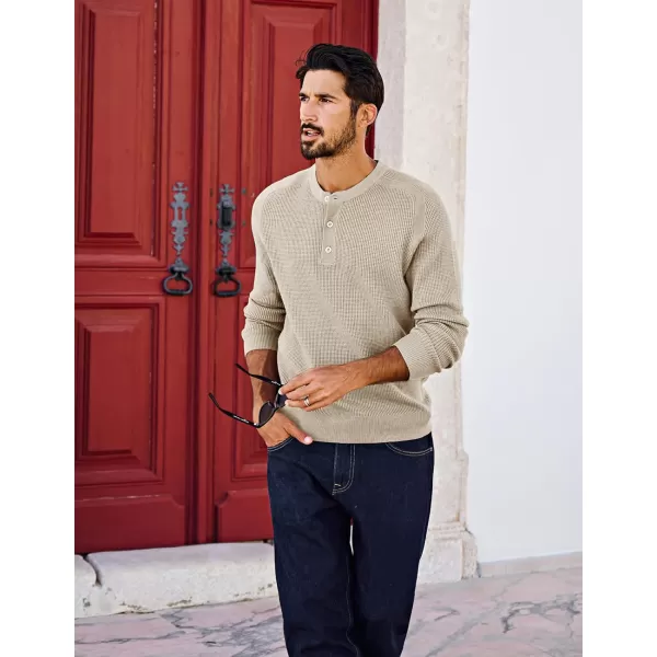 PJ PAUL JONES Mens Henley Sweaters Waffle Crewneck Pullover Sweaters Jumper Sweater
