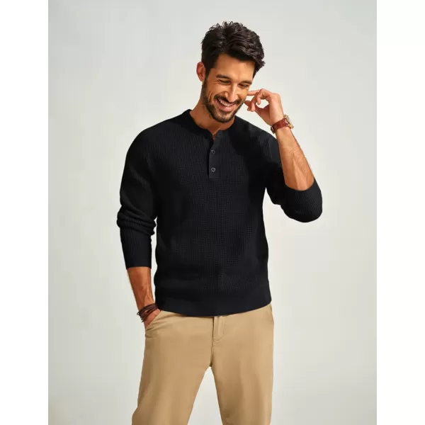 PJ PAUL JONES Mens Henley Sweaters Waffle Crewneck Pullover Sweaters Jumper Sweater