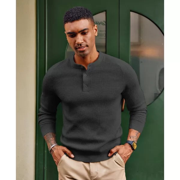 PJ PAUL JONES Mens Henley Sweaters Waffle Crewneck Pullover Sweaters Jumper Sweater