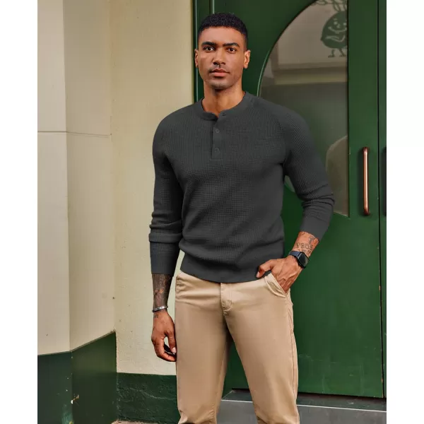 PJ PAUL JONES Mens Henley Sweaters Waffle Crewneck Pullover Sweaters Jumper Sweater