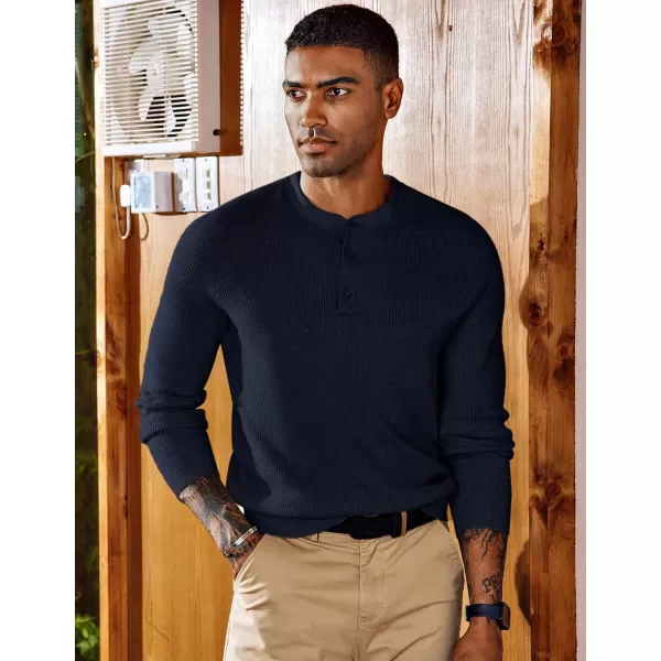 PJ PAUL JONES Mens Henley Sweaters Waffle Crewneck Pullover Sweaters Jumper Sweater