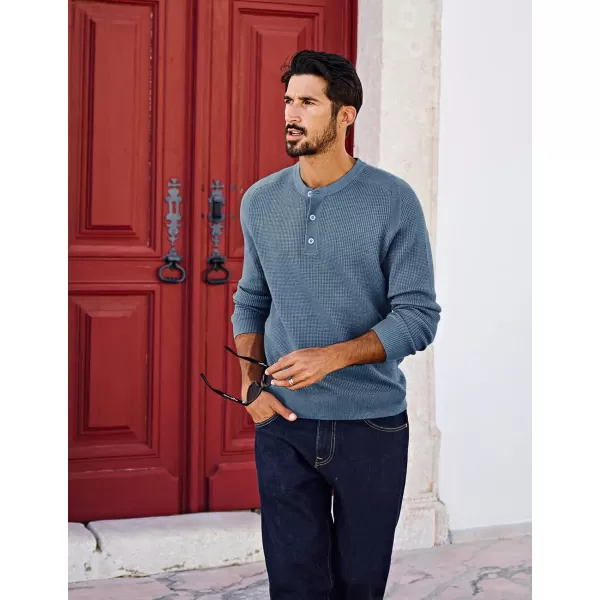 PJ PAUL JONES Mens Henley Sweaters Waffle Crewneck Pullover Sweaters Jumper Sweater