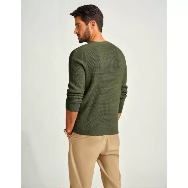 PJ PAUL JONES Mens Henley Sweaters Waffle Crewneck Pullover Sweaters Jumper Sweater