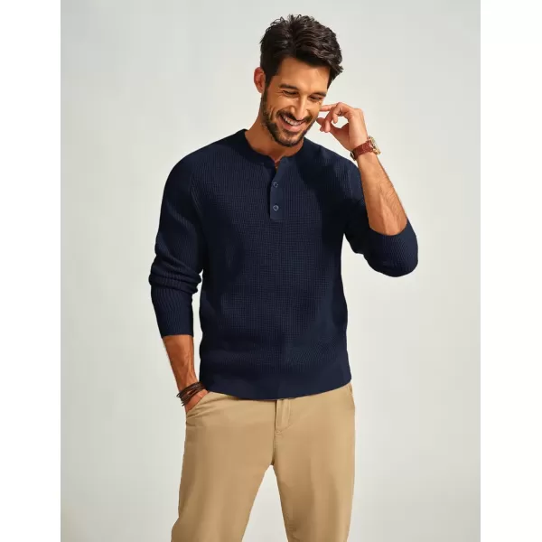 PJ PAUL JONES Mens Henley Sweaters Waffle Crewneck Pullover Sweaters Jumper Sweater