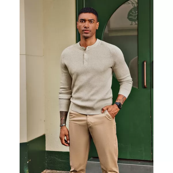 PJ PAUL JONES Mens Henley Sweaters Waffle Crewneck Pullover Sweaters Jumper Sweater