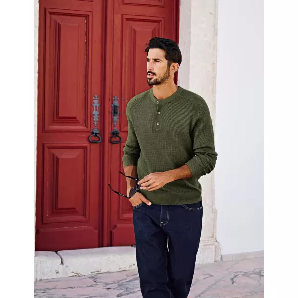 PJ PAUL JONES Mens Henley Sweaters Waffle Crewneck Pullover Sweaters Jumper Sweater