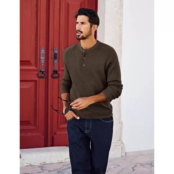PJ PAUL JONES Mens Henley Sweaters Waffle Crewneck Pullover Sweaters Jumper Sweater