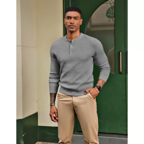 PJ PAUL JONES Mens Henley Sweaters Waffle Crewneck Pullover Sweaters Jumper Sweater