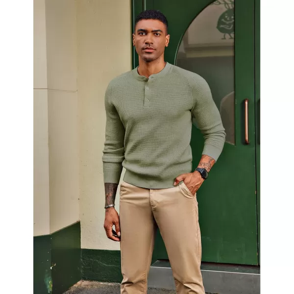 PJ PAUL JONES Mens Henley Sweaters Waffle Crewneck Pullover Sweaters Jumper Sweater