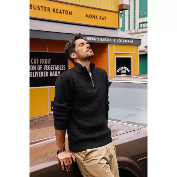 PJ PAUL JONES Mens Quarter Zip Pullover Sweaters Casual Slim Fit Knit Texture Sweater