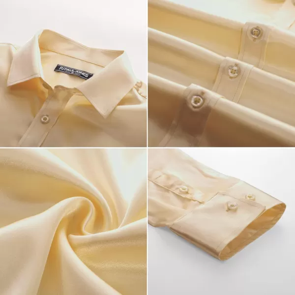 PJ PAUL JONES Men's Shiny Satin Dress Shirts Long Sleeve Button Down Silk Shirt with Bow Tie