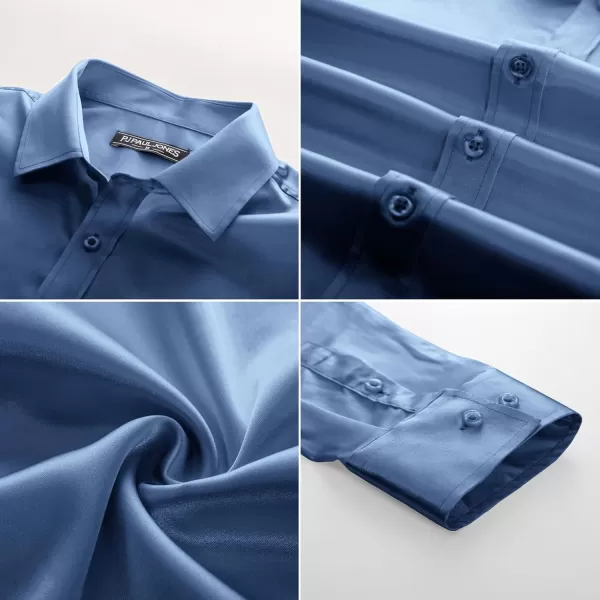 PJ PAUL JONES Men's Shiny Satin Dress Shirts Long Sleeve Button Down Silk Shirt with Bow Tie